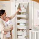 Criusia Over the Door Organizer, 6-Shelf Closet Hanging Storage with 13 Mesh Pockets, 55lbs Capacity Behind the Door Storage for Baby Nursery, Bathroom, Bedroom, and Dorm, Beige