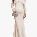 Maternity Off The Shoulder Mermaid Maxi Dress Mesh Bodycon Pregnancy Dresses Baby Shower Photoshoot with Floral, Size XL