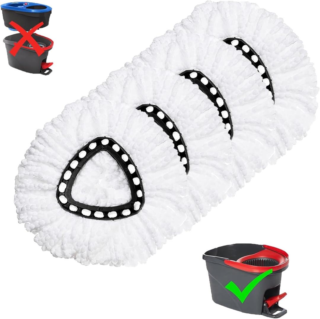 4 Pack Mop Replacement Heads for O-Ceda EasyWrin Spin Mop, Microfiber Spin Mop Refills, Easy Cleaning Mop Head Replacement (White)