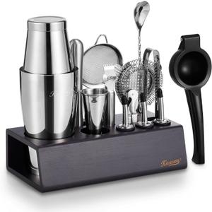 KITESSENSU Boston Shaker Set Mixology Bartender Kit | Premium Cocktail Shaker Kit with Stand Professional Home Bar Tools Accessories: Martini Shaker, Citrus Tools, Fine Mesh Strainers, Muddler, Jigger
