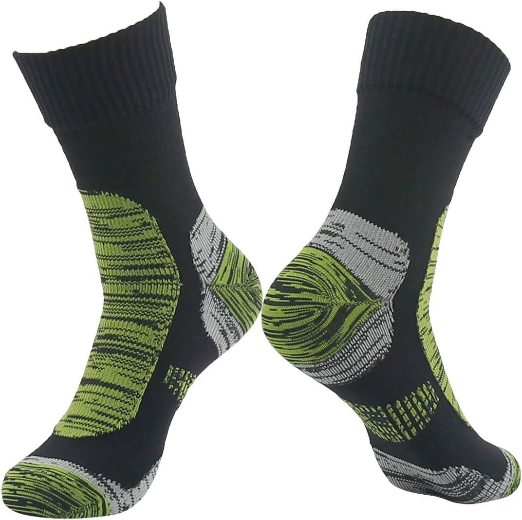 RANDY SUN Waterproof Breathable Socks, [SGS Certified] Unisex Novelty Skiing Trekking Hiking Wading Trail Socks (Medium, 1 Pair-black&grass Green)