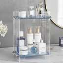 Delamu Bathroom Countertop Organizer, 2 Tier Adjustable Corner Makeup & Skincare Organizer with Protective Guard Rail, Transparent Design for Vanity, Bathroom Counter, Ideal for Girls