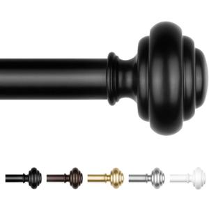 KAMANINA Black Curtain Rods for Windows 66 to 120 Inch, 7/8 Inch Heavy Duty Curtain Rods 32 to 120 (2.6-10ft), Adjustable Decorative Drapery Rods Set with Modern Finials