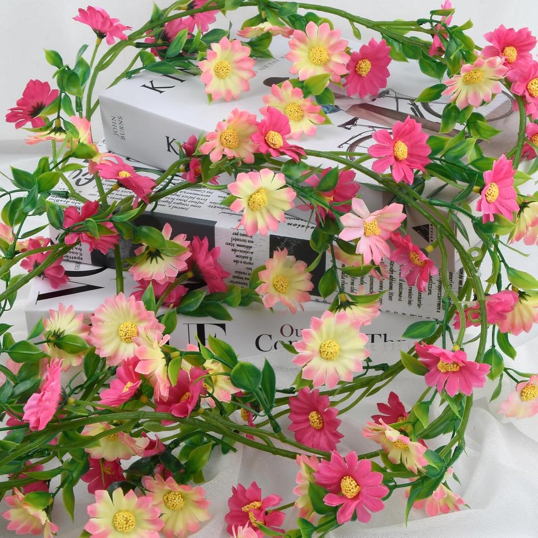 2.1 Metre Daisy Decorative Flower Garland, 88 Flowers Artificial flowers, Artificial Flower Garland for Wedding, Home, Arrangement, Garden House Decoration (Bright Pink)