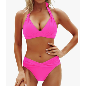 Yonique Women Two Piece Bathing Suits Push Up Bikini Set Halter Swimsuit Vintage Swimwear