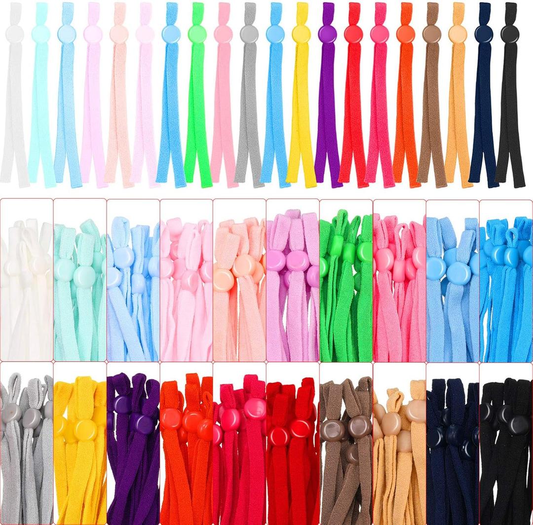 200 Pieces Elastic Cord with Adjustable Buckle Earloop Cord Sewing Elastic Strap Band with Adjustable Buckle for DIY Craft(Mixed Colors)