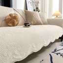 vctops Boho Cotton Quilted Couch Cover Soft Embroidered Sofa Cover Non-Slip Dog Bed Cover Scalloped Sofa Slipcover Washable Furniture Protector Cover (Cream,43"x82")