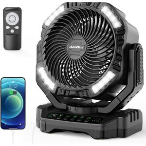 40000mAh Battery Powered Camping Fan, 136Hrs Cooling, Rechargeable Fan High Velocity, Auto 45/90 Oscillation, Remote & Timer Battery Operated Fan for Car Travel RV Garage Patio Hurricane Emergency (D13-Black)