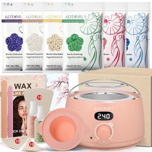 KOTAMU Wax Kit, Waxing Kit for Women Men Hair Removal, Digital Waxing Machine for Face Eyebrow Bikini Brazilian Leg Body &Sensitive Skin, Pink Wax Warmer With 44 Accessories for Home Salon Use (3.5 Ounce (Pack of 6), Blush 02)