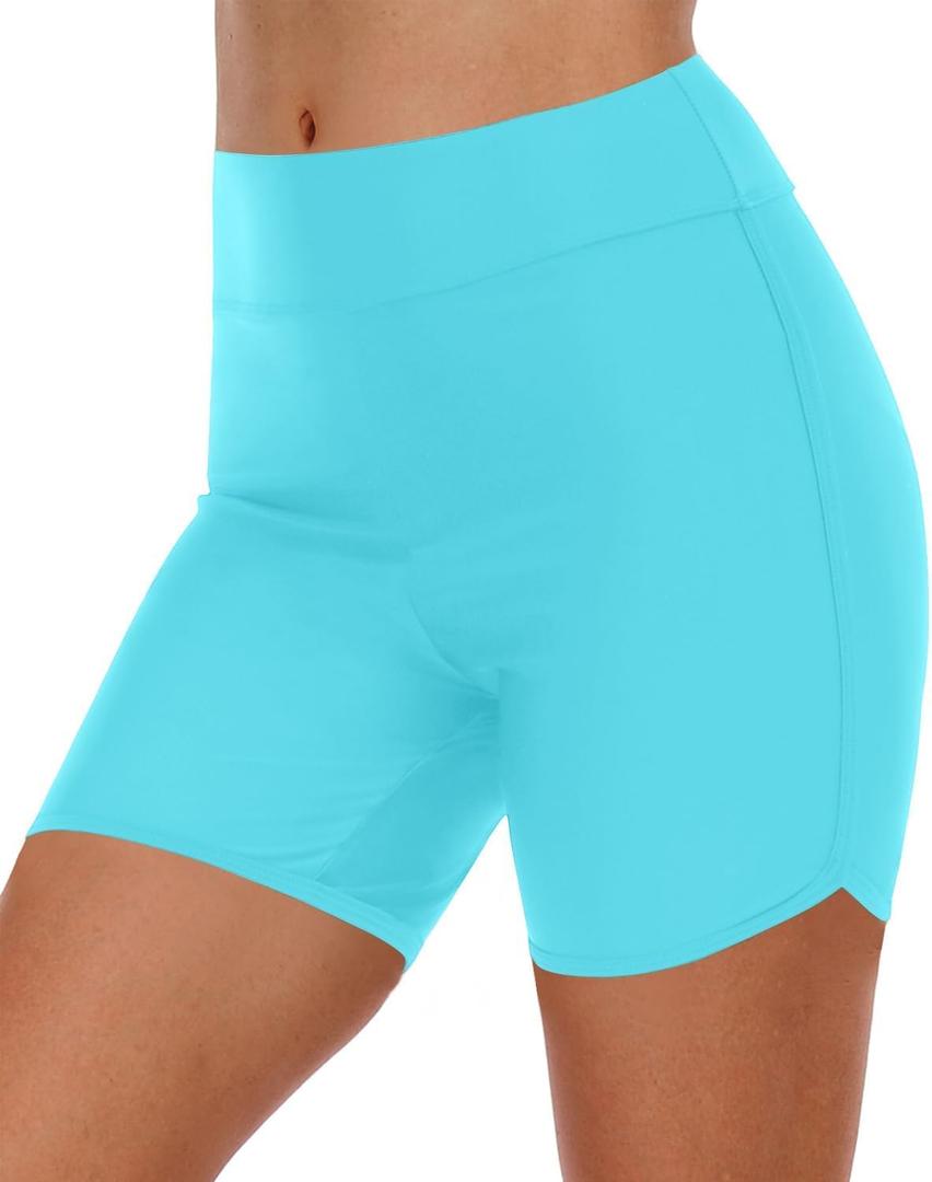 Yonique Womens Swim Shorts High Waisted Swim Bottoms Tummy Control Bathing Suit Bottom Boy Shorts (Medium, Blue)