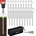 20 Pack 8" Heavy Duty Screw in Tent Stakes, Metal Camping Stakes, Drill-In Ground Anchor, Threaded Stakes for Canopies, Gardening, Yard Inflatables, with Hex Socket and Storage Bag (Luminous)