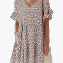 Nclook Womens Summer Casual Dresses Sweet Cute V Neck Mini Dress with Pockets Ruffle Short Sleeve, Size XL