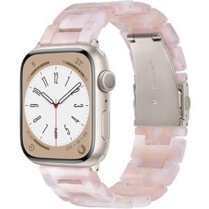 V.R.HOPE Resin Watch Band Compatible with Apple Watch Band for Women 38mm 40mm 41mm 42mm Starlight Fashion Lightweight Bracelet Strap for iWatch Series 11/10/9/8/7/6/5/4/3/2/1/SE3 (Pink floral)