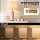 PoKat 25'' Table Lamps Set of 2 for Bedroom with 3-Way Dimmable Touch Control, Bedside Lamps with USB A+C Ports for Living Room, Modern Ceramic Pink Lamps for Kids Girls Decor (2 Bulbs Included)