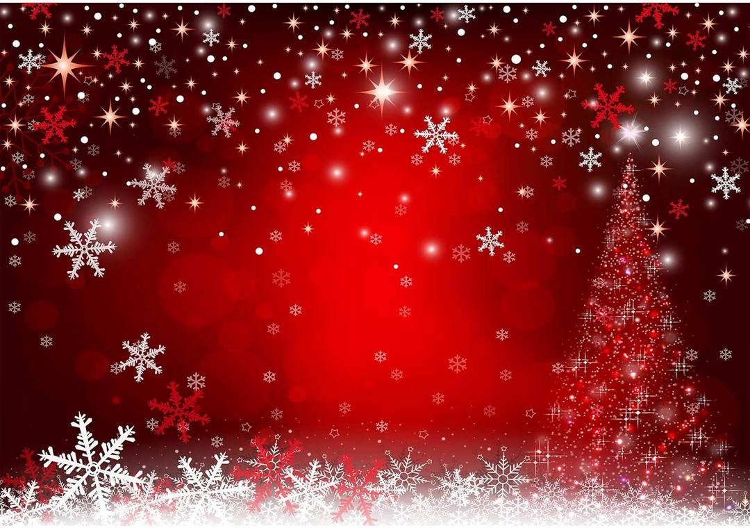 10X8ft Soft Fabric Winter Red and Christmas Tree Backdrop for Photography Snowflake Bokeh Photo Background Banner Studio Props Christmas Party Decorations Supplies (10ft by 8ft)