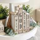 Lineshading 4 Pcs Christian Table Decor Wooden Book Stack Decor with God All Things are Possible Farmhouse Centerpiece with Beaded Garland Tassel Christian Home Decorations for Office, Shelf, Gift