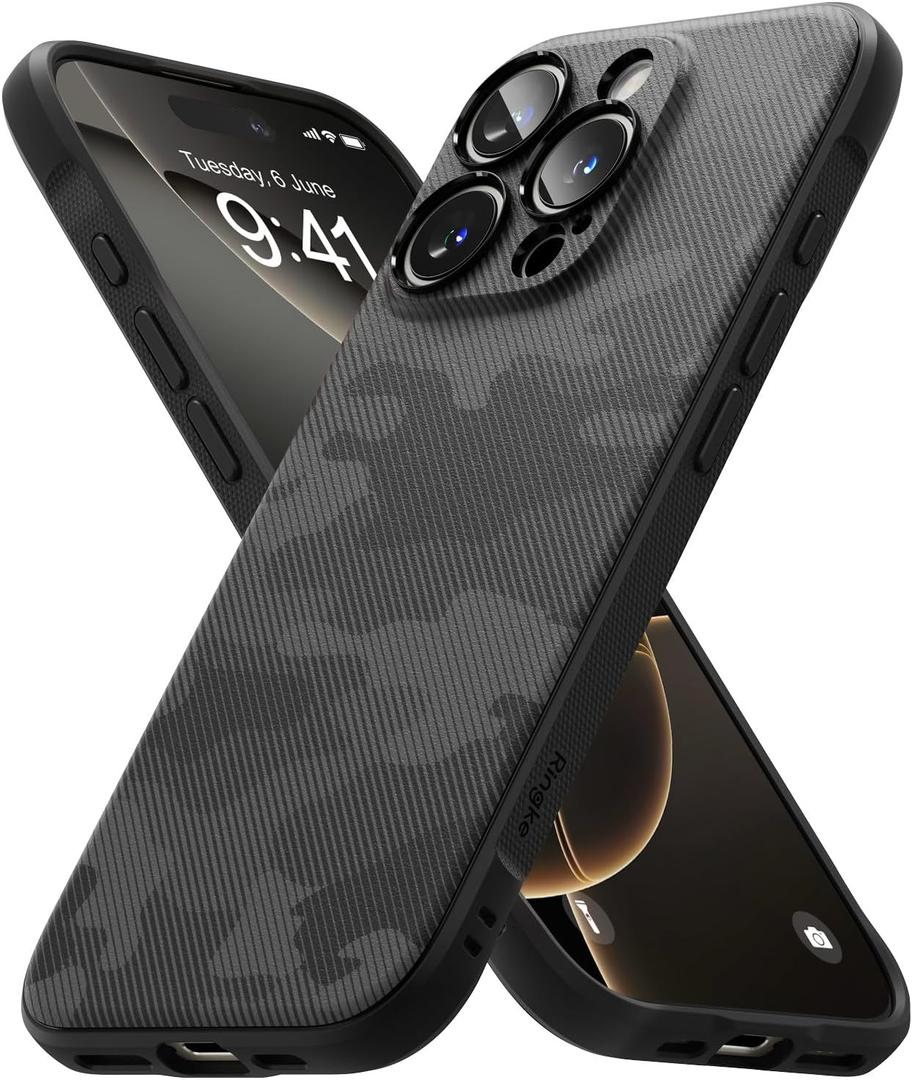 Ringke Onyx [Feels Good in The Hand] Compatible with iPhone 16 Pro Max Case, Anti-Fingerprint Technology Prevents Oily Smudges Non-Slip Enhanced Grip Precise Cutouts for Camera - Camo Black