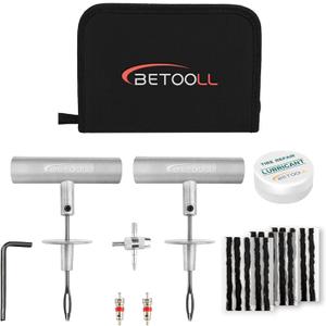 Tire Repair Kit, 24 Pcs Professional Heavy Duty Universal Emergency Flat Tire Repair Kit to Fix Punctures, for car Motorcycle, Truck, Golf Cart, ATV, Tractor, ARB, RV, SUV, Trailer etc.(Black)