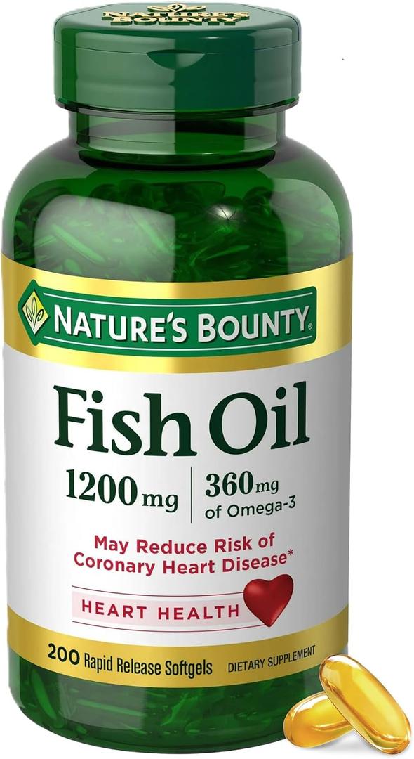 Nature's Bounty Fish Oil Omega 3 Supplements - Supports Heart Health, 1200 Mg Fish Oil, Omega-3, 200 Softgels (Pack of 1) Expiry: 01/01/28