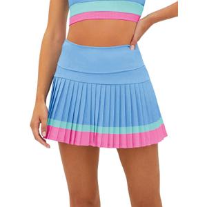 Fisoew Women's High Waisted Tennis Skirts Color Block Pleated Athletic Golf Skorts with Built in Shorts (M)
