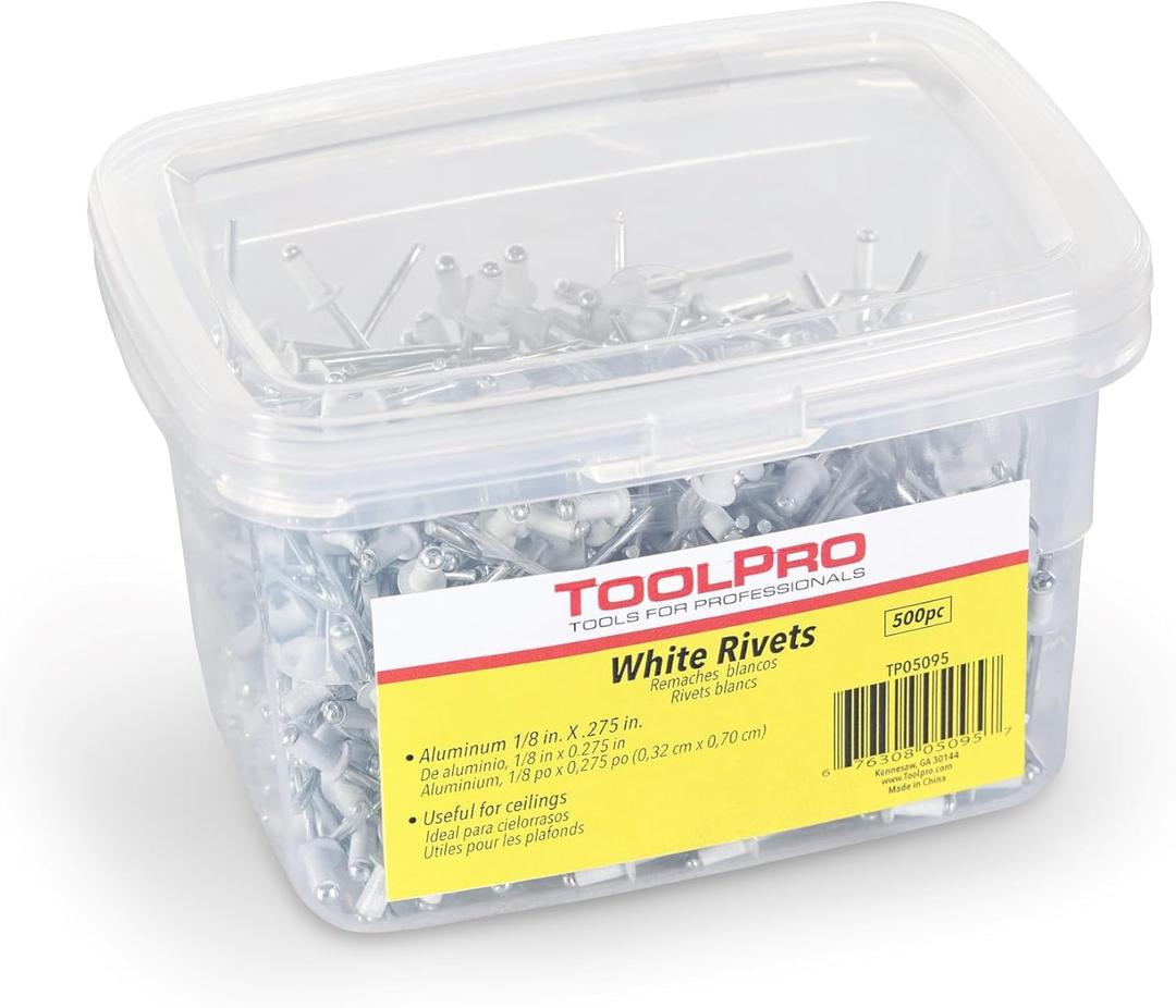 ToolPro Pop Rivets for Ceilings, 1/8" (500, White)