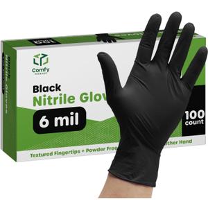 Comfy Package Black Nitrile HEAVY DUTY 6 Mil. Chemical Resistance, Latex & Powder Free, Textured Fingertips Disposable Gloves