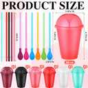 6 Set Slushie Cups with Dome Lids and Straws Detachable Spoon Straws Reusable Plastic Iced Coffee Cups Smoothie Tumbler for Birthdays Summer Party Supplies(Multi Color,16 oz)