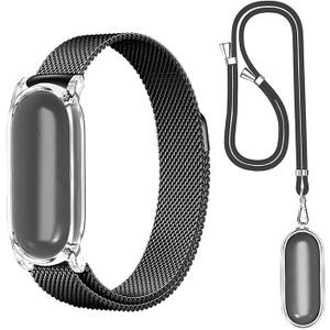 2-in-1 Wristband & Neckband Accessory for Plaud NotePin & NotePin S AI Voice Recorder - High-Clarity PC Case with Magnetic Strap & Adjustable Neck Strap (Black)