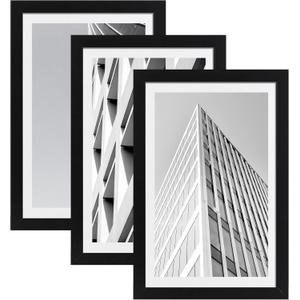 ELSKER&HOME 27x40 Poster Frame Black 3 Pack, Display 24 x 36 Pictures with Mat or 27 x 40 Poster Without Mat, Include 3 Wall Art Prints, Horizontal and Vertical Wall Mounting (Black with White Mat)