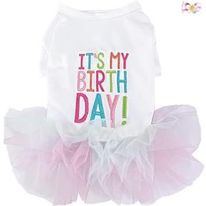 ANIAC Girl Dog Birthday Tutu Dresses Puppy Lace Skirt and Hairpin Cat Birthday Princess Dress Pet Clothes for Cats Small Dogs (Medium, White)