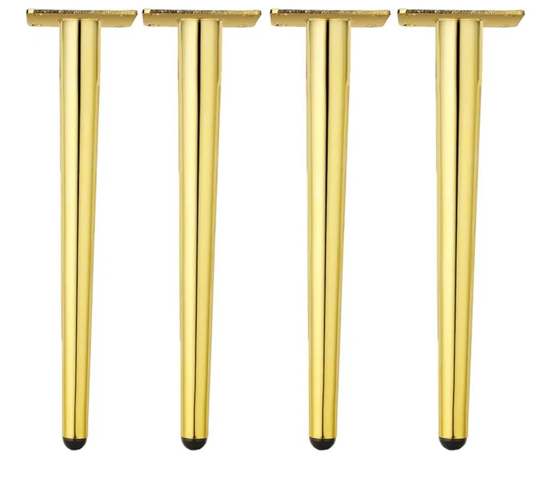 Osring 16 Inch Furniture Legs Gold Round Tapered Metal Table Leg, Slant Cabinet Furniture Feet Hardware for Coffee Table, 4 Pack