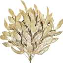 Winlyn 20 Pcs Christmas Artificial Leaf Sprays Champagne Glittered Bay Leaf Picks 12" Tall Christmas Tree Picks Decorations for Champagne Christmas Tree Wreath Centerpieces Seasonal Floral Arrangement