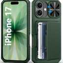 for iPhone 17 Wallet Case, Credit Card Holder (4-5 Cards), Slide Lens Cover, Military Drop Protection, Rugged Heavy Duty Shockproof Women Men Protective Phone Case for iPhone 17 6.3", Green