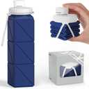 2 x Popdigito Collapsible Water Bottles 20.6oz Silicone Foldable Leakproof BPA Free Reusable Lightweight Portable Sport Water Bottles For Travel Camping Hiking Outdoor Indoor Detachable for Dishwasher (Dark Blue)