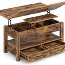 Rolanstar Coffee Table Lift Top, Multi-Function Convertible Coffee Table with Drawers and Hidden Compartment, Converts to Dining Table for Living Room, Home Office, Rustic Brown