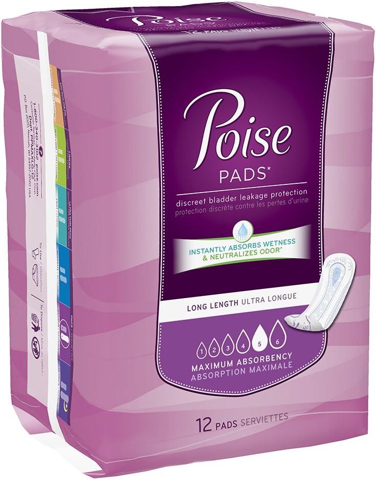 Poise Maximum Absorbency Pads, Long, 12 Count