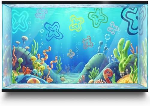 Aquarium Background Stickers for 5-12 Gallon Tanks, Cartoon Underwater Self-Adhesive Fish Tank Reptile Terrarium Decor Poster (24 x 12inches / (61 x 31 cm))