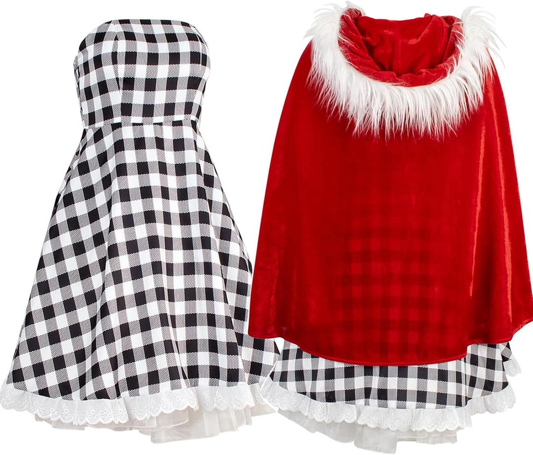 7pcs Cartoon Characters Costume Kids Girls Red Dress Cape Gloves Socks Bow Necklace Christmas Halloween Cosplay (120)