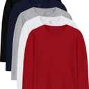 5 Pack Boys Long Sleeve Shirts Cotton T-Shirts Youth Boys Long Sleeve Shirts Multipack Basic Tees Tagless (10-12 Years, Black, Light Gray, White, Navy Blue, Red)