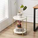 Gawicpy 2 Tier Round Side Table, Folding End Tables Coffee Table Simplistic Sofa Table Waterproof Removable Tray Table Indoor Outdoor Accent Table for Living Room Bedroom (Faux Marble White, 1pcs)