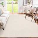 GlowSol Washable Rugs 8x10 Solid Textured Living Room Rugs, Large Modern Accent Carpet Stain-Resistant Contemporary Distressed Carpet, Soft Low Pile Carpet for Bedroom, Farmhouse, Office, Beige