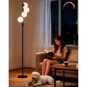 Lightdot 64IN Dimmable (Brightness Adjustable) Globe Floor Lamp, Black Standing Lamps with 4PCS 3000K Bulbs Included, Mid Century Modern Floor Lamp for Living Room/Sofa Beside/Corner Decor