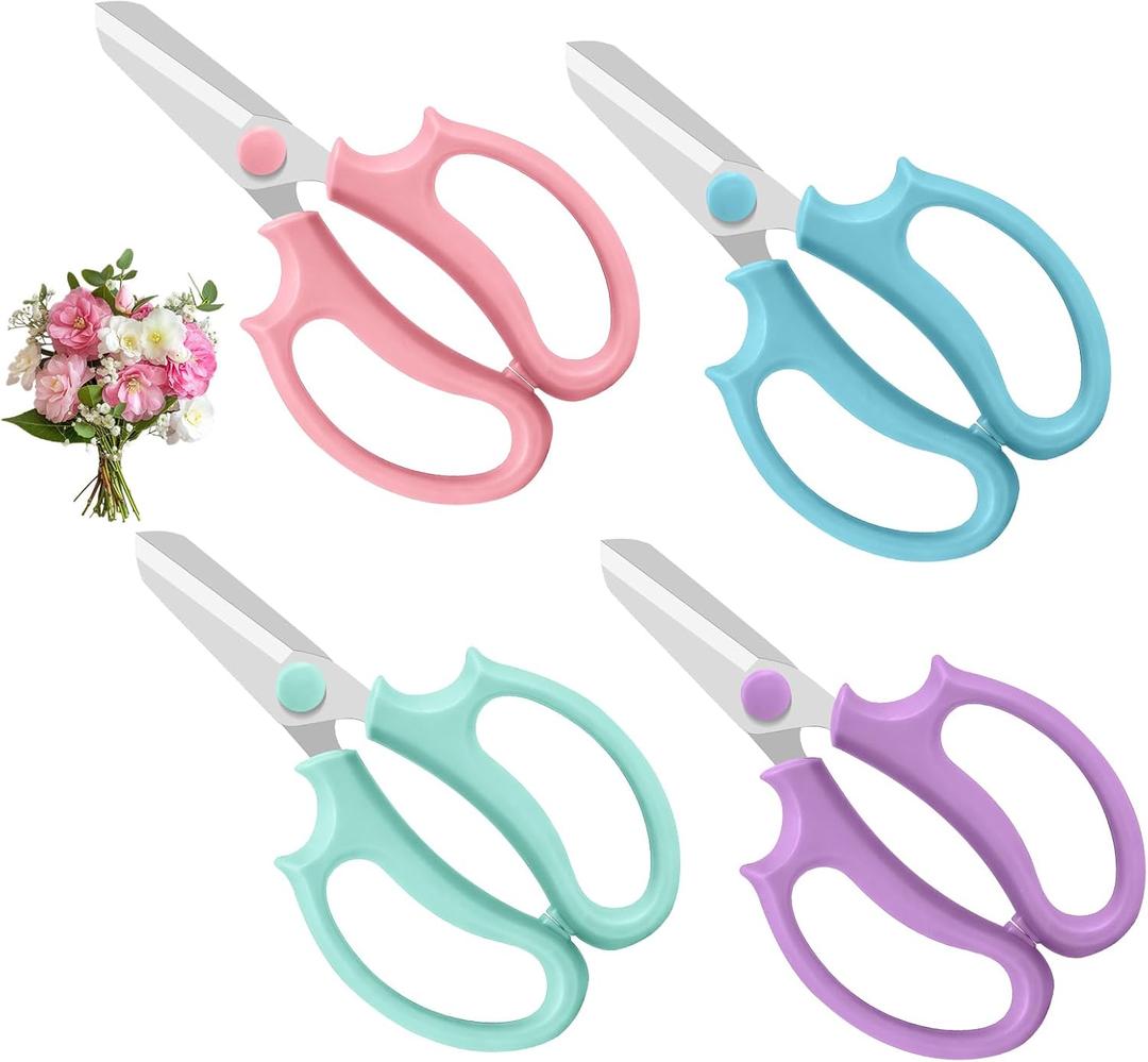 4PCS Flower Scissors, Stainless Steel Floral Scissors, Garden Pruning Shears with Comfort Grip Handle, Perfect for Arranging Flowers, Pruning, Trimming Plants, Gardening Tool