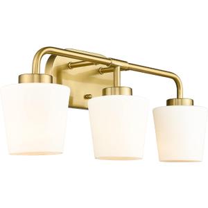 Brushed Gold Bathroom Vanity Light, Farmhouse Brass Sconces Wall Lighting with Milk White Glass, 3-Light Bathroom Light Fixture Over Mirror, AD-22004-3W-GD
