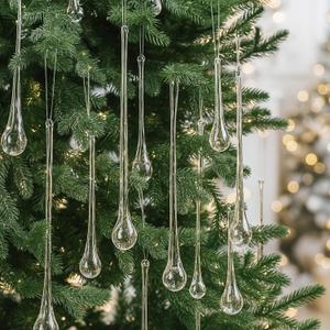 LOYIM Clear Glass Teardrop Winter Ornaments Crystal Raindrop Hanging Ornaments Crystal Chandelier Drop Pendant Icicles Decorations for Christmas Tree Winter Party Supplies(22 Pcs,4 Large Size)