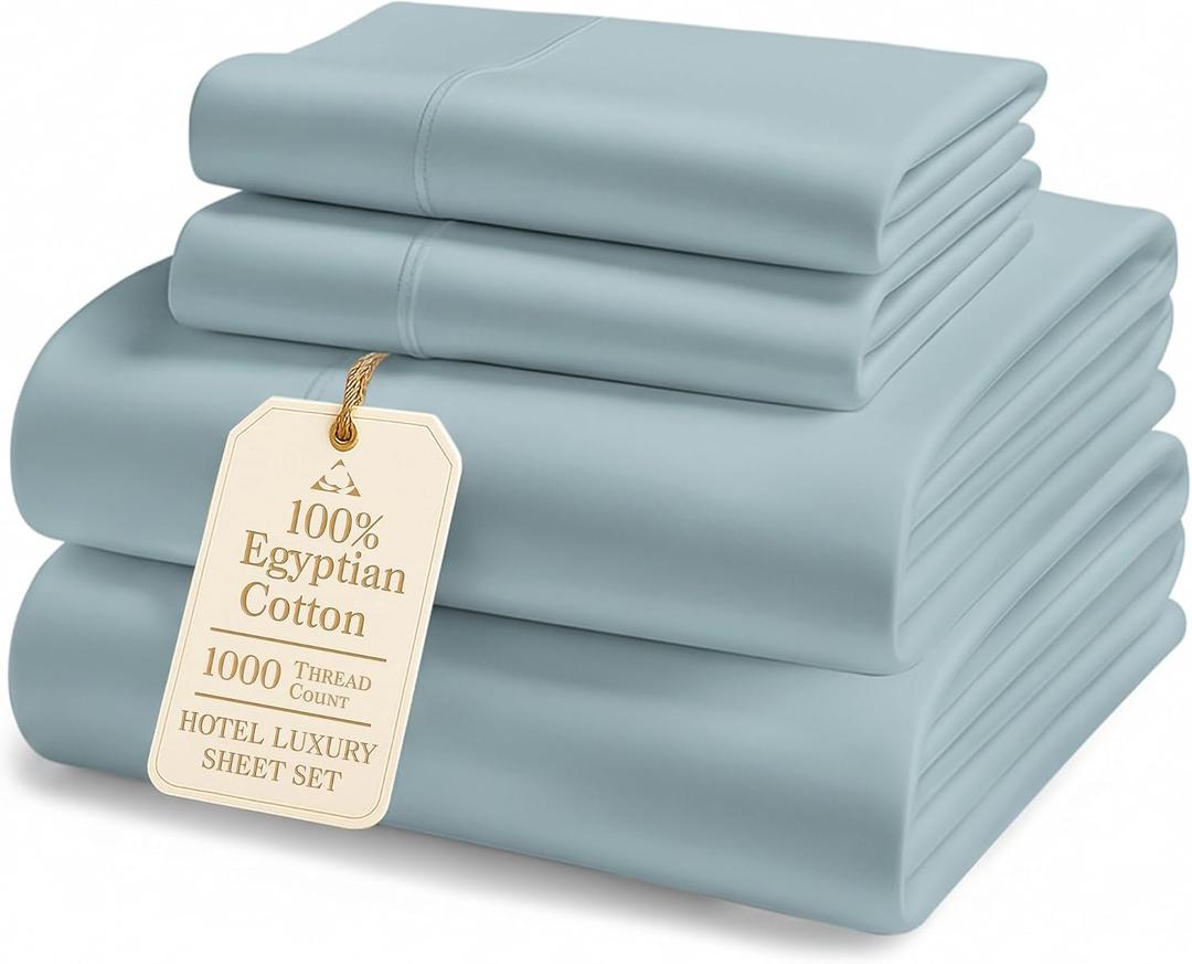 LANE LINEN 1000 Thread Count 100% Egyptian Cotton King Size Sheets Silky Sateen Weave, Naturally Cooling & Durable, Ultra-Soft Luxury You Can Feel,15" Deep Pocket King Sheet Set French Blue