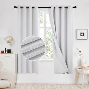 Deconovo Total Blackout Curtains Linen Curtains Room Darkening Curtains with Grommets for Bedroom Living Room Kids Room, 2 PanelsGreyish White52Wx63L Inch