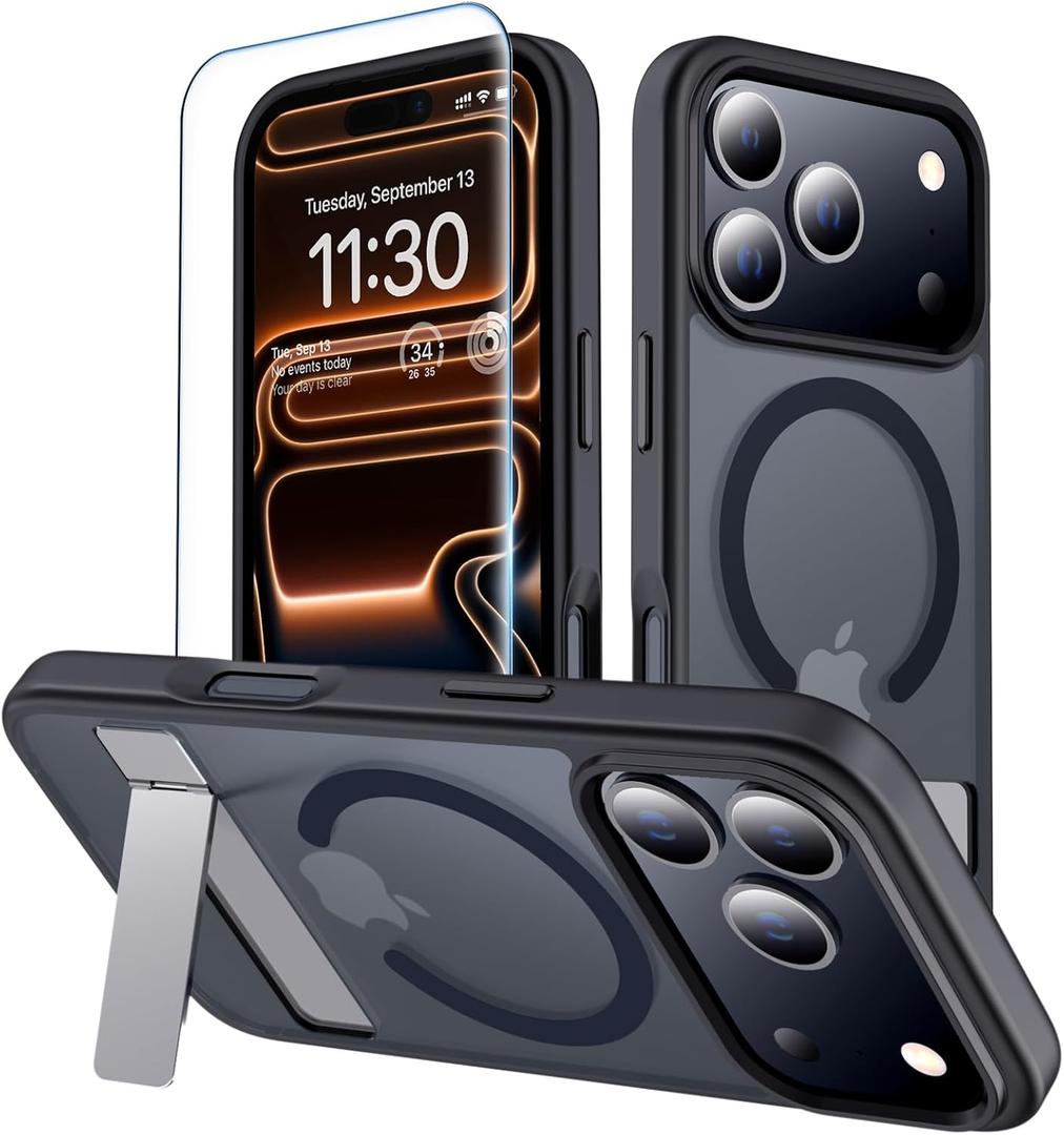 xiwxi for iPhone 17 Pro Case with Kickstand,[Compatible with Magsafe][1*Screen Protector],Military-Grade Protection & Anti-Yellowing,Magnetic Case for iPhone 17 Pro,Black