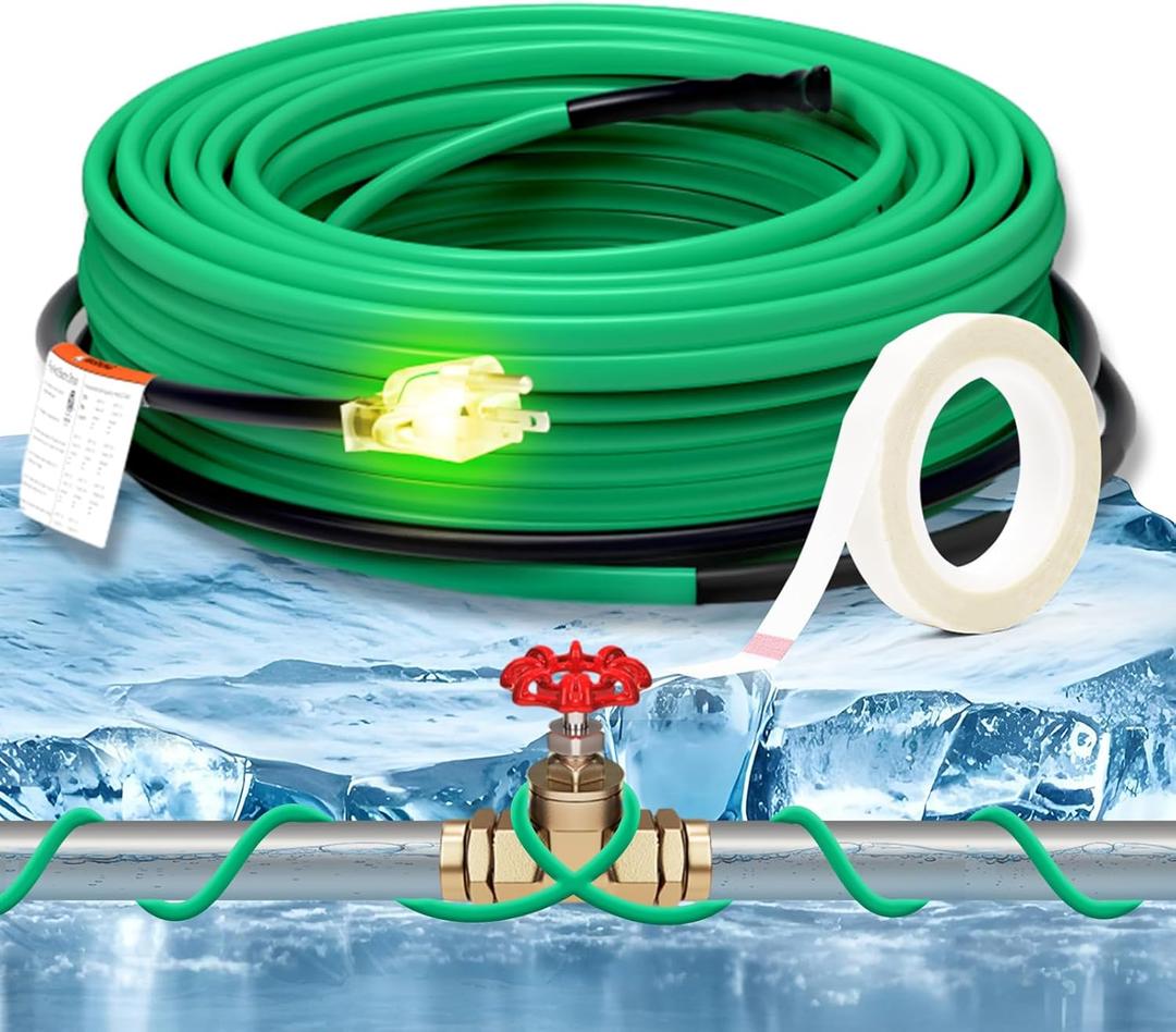 HEATIT Heat Tape for Water Pipe Freeze Protection Self-Regulating Heat Cable for Metal And Plastic Pipes Roof & Gutters De-Icing Heating Trace Tape Anti-Freeze Pipe Heater System 6ft Lighted Plug 2FT