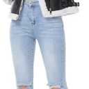 DIASHINY Women's Faux Shearing Fur Winter Coat Warm Thick Fur Lined Faux Leather Jacket (039 Black-white)